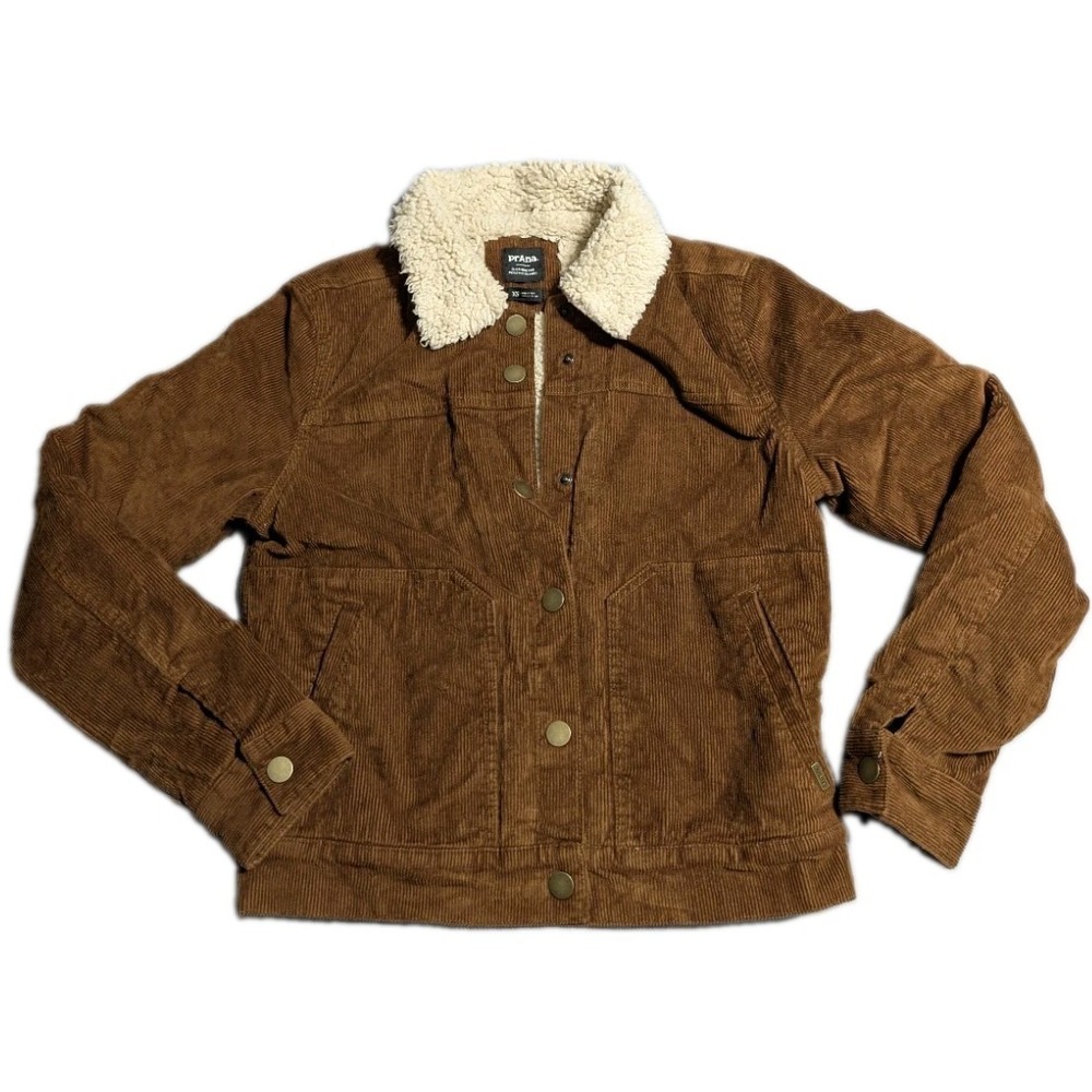 prAna Ashland Cord Jacket Womens XS Brown Sherpa Lined Organic Cotton Coat